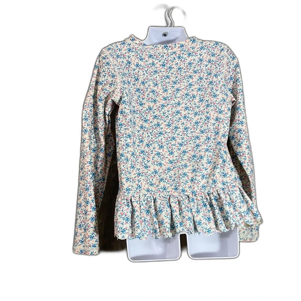Ruffle Butts Girls Blue/Pink Floral Rash Guard Top Only Size 8 long sleeve
